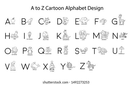 A to Z cartoon character design set for kid