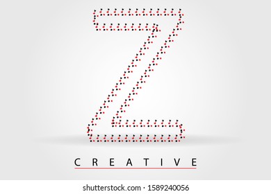 Z casino letter with little many poker symbols. Peak, Clubs, Cherva, Tambourine. Styled vector font for casino, online slots, gamble, poker tournament, logo, cover, brochure, voucher, card or web page