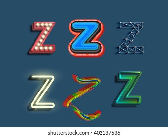 Z character set of 6 different styled font, vector