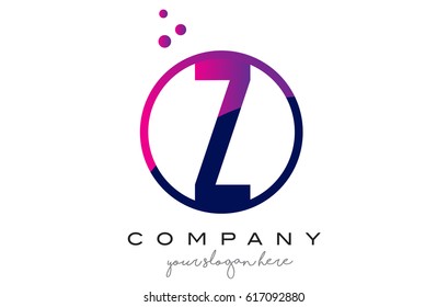 Z Circle Letter Logo Design with Purple Magenta Dots Bubbles Vector Illustration