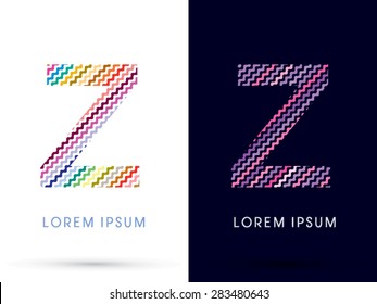 Z ,Colorful font designed using zigzag line, graphic vector.