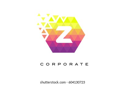 Z Colorful Hexagonal Letter Logo Design with Mosaic Rainbow Pattern.