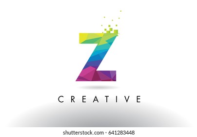 Z Colorful Letter Design with Creative Origami Triangles Rainbow Vector.