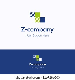 Z Company Logo. Tetris Green Blue Logotype. Tile Grid Letters Template