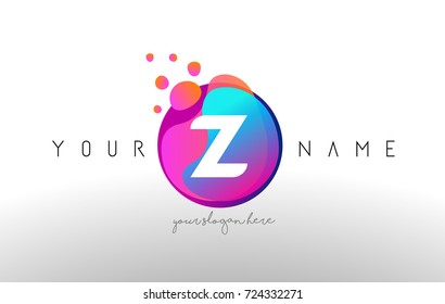 Z Dots Letter Logo With Bubbles. A Letter Design Vector with Vibtant Blue Orange Magenta Colors Particles Shapes.