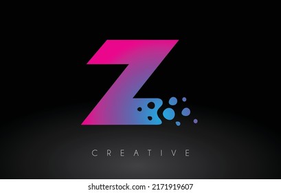 Z Dots Letter Logo Design with Creative Artistic Bubble Cut in Blue Purple Colors Vector Illustration