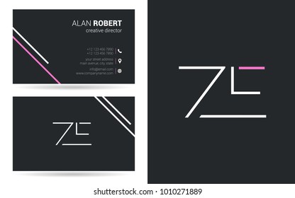 Z & E joint logo stroke letter design vector with business card template
