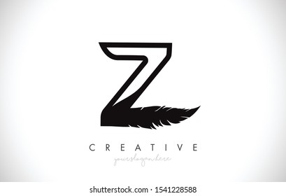 Z Feather Letter Logo Icon Design With Feather Feather Creative Look Vector Illustration in Black and White Colors.