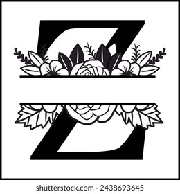 Z Floral Split Monogram , Flower Monogram Clipart, Floral Letter Graphic, Alphabet Bundle |Split Monogram Alphabet | Split Monogram Frame Alphabet | Cut File for Circuit, Silhouette svg