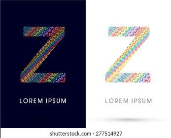 Z ,font, designed using colorful zigzag line, graphic, vector.