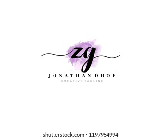 Z G ZG Initial watercolor logo on white background. Logo template vector