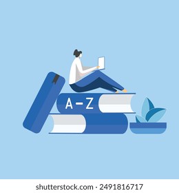 A - Z glossary book concept, dictionary book, Modern vocabulary and dictionary idea, Girl studying online English language, Girl Studying #sstkSeeher  Working MOM