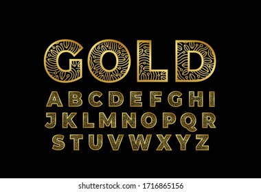 A to Z Gold Doodle Font Vector