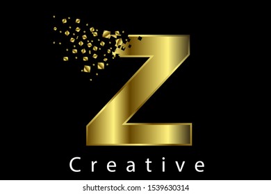Z golden metallic letter with dispersion effect on black background vector illustration. Styled letter design for logo, label, luxury concept, jewelry,  gold business or web page graphic elements.
