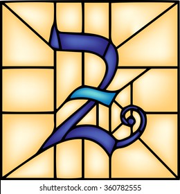 Z - Gothic font, English alphabet, letter, vector illustration in stained glass window style