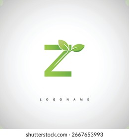 Z Green Leaf Logo - Monograma ecológico mínimo para la marca orgánica y el diseño sostenible de la identidad