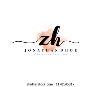 Z H Initial watercolor logo on white background. Logo template vector