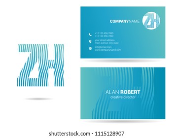Z & H waves letter joint logo with business card template