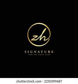 Z, H, ZH Initial letter handwritten and signature vector logo. Business template in round shape line art