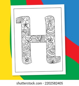 A to Z Hand-drawn Mandala Alphabet letter Coloring page. alphabet letter flower coloring book pages. A-Z letter mandala coloring page doodle