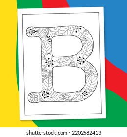 A to Z Hand-drawn Mandala Alphabet letter Coloring page. alphabet letter flower coloring book pages. A-Z letter mandala coloring page doodle