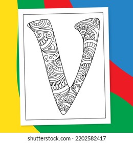 A to Z Hand-drawn Mandala Alphabet letter Coloring page. alphabet letter flower coloring book pages. A-Z letter mandala coloring page doodle