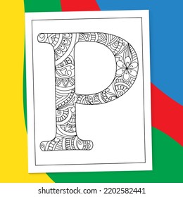 A to Z Hand-drawn Mandala Alphabet letter Coloring page. alphabet letter flower coloring book pages. A-Z letter mandala coloring page doodle