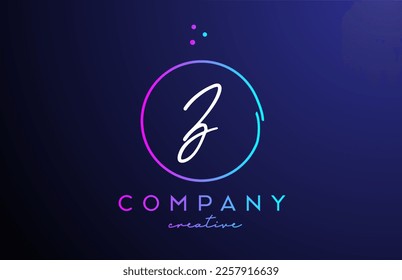 Z handgeschriebenes Buchstabenlogo mit Punkten und rosafarbenem blauen Kreis. Corporate Creative Template Design für Unternehmen und Unternehmen