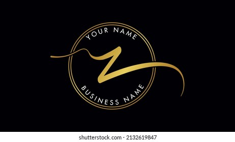 Letter Z z kreative Signatur Stil Monogram Logo Design, Luxury golden handgeschriebenen Anfangsbuchstaben z Zeichen Symbol einzeln auf dunklem Hintergrund.