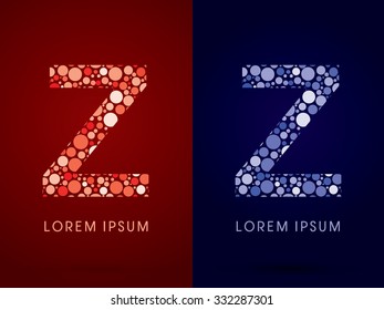 Z ,hot and cool font, designed using red and blue dot graphic vector.