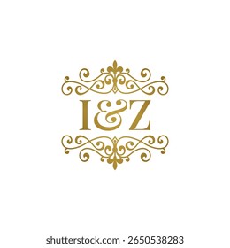I Z logotipo inicial ornamen emas. Huruf IZ ampersand pernikahan atau simbol mitra bisnis
