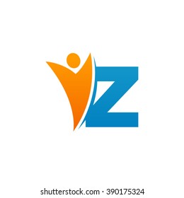 Z initial alphabet letter logo with swoosh man, orange blue