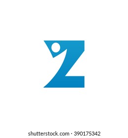 Z initial alphabet letter logo with negative space swoosh man, blue