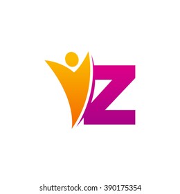 Z initial alphabet letter logo with swoosh man, orange purple
