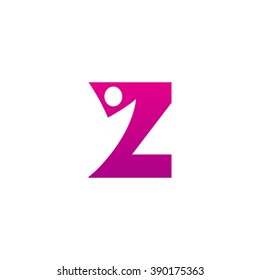 Z initial alphabet letter logo with negative space swoosh man, purple