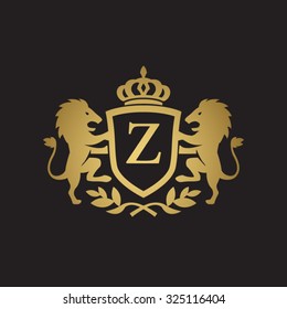 Z initial business, clean luxury crest logo with lions