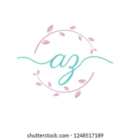 a z Initial letter hand drawing logo vector circle line leaf ornaments abstract