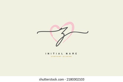 Z Initial letter handwriting and  signature logo. A concept with heart template element.