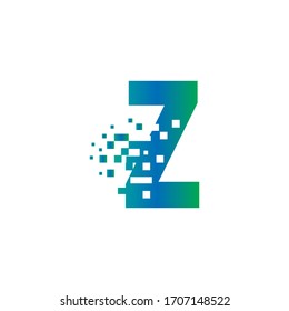 Z Initial Letter Logo Design with Digital Pixels in Gradient Colors