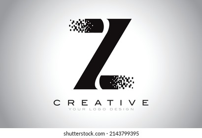 Z Initial Letter Logo Design with Digital Pixels in Black and White Colors.