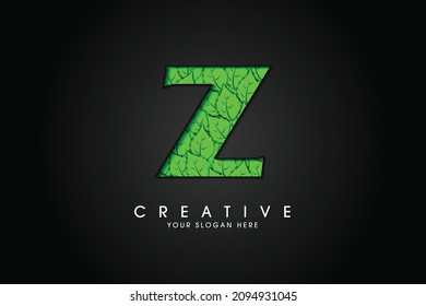 Z initial letter logo with leaves. Ecological font. Green Leaves font. Vector illustration.