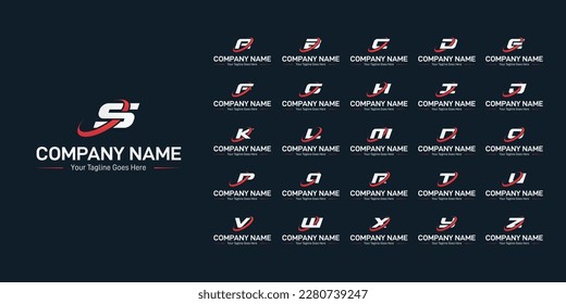 Conjunto de iconos de logotipos de letras iniciales de A a Z, colección de plantillas de logotipos abstractos con Swoosh