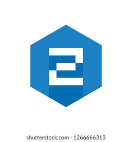 Z Initial Logo Design With Blue Hexagon, Flat Icon Design With Long Shadow