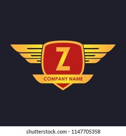 Z initial shield with wings gold color logo