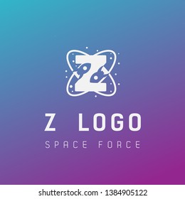 z initial space force logo design galaxy rocket vector in gradient background