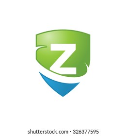 Z initial swoosh shield logo blue green
