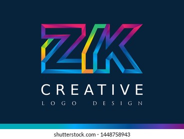 Z K Logo. ZK Letter Design Vector with Magenta blue and green yellow color