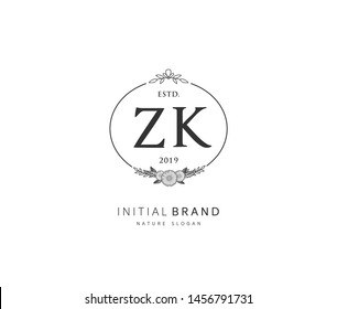 Z K ZK Beauty vector initial logo, handwriting logo of initial signature, wedding, fashion, jewerly, boutique, floral and botanical with creative template for any company or business.