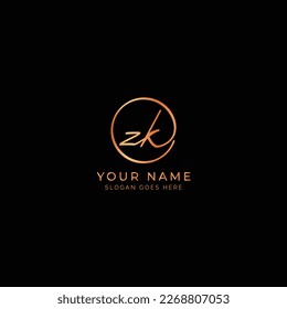 Z, K, ZK Initial letter handwritten and signature vector logo. Business template in round shape line art