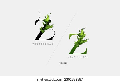 z Leaf Letter Logo Icon Design in Green Colors. z logo with leaf element, letter z with the concept of green leaves, Eco Bio Letter Design Vector Illustration.